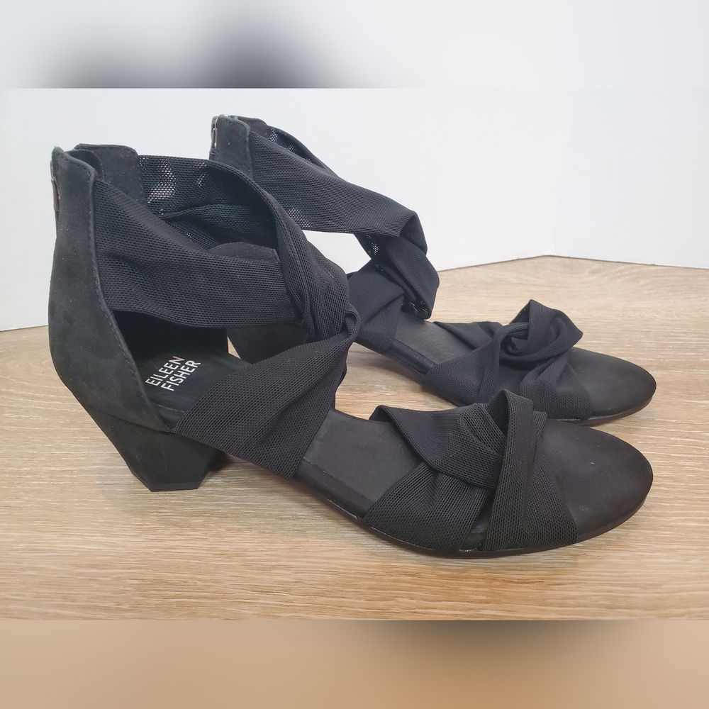 Eileen FisherJoy Knotted Black Mesh Zip Sandals Size 7.5